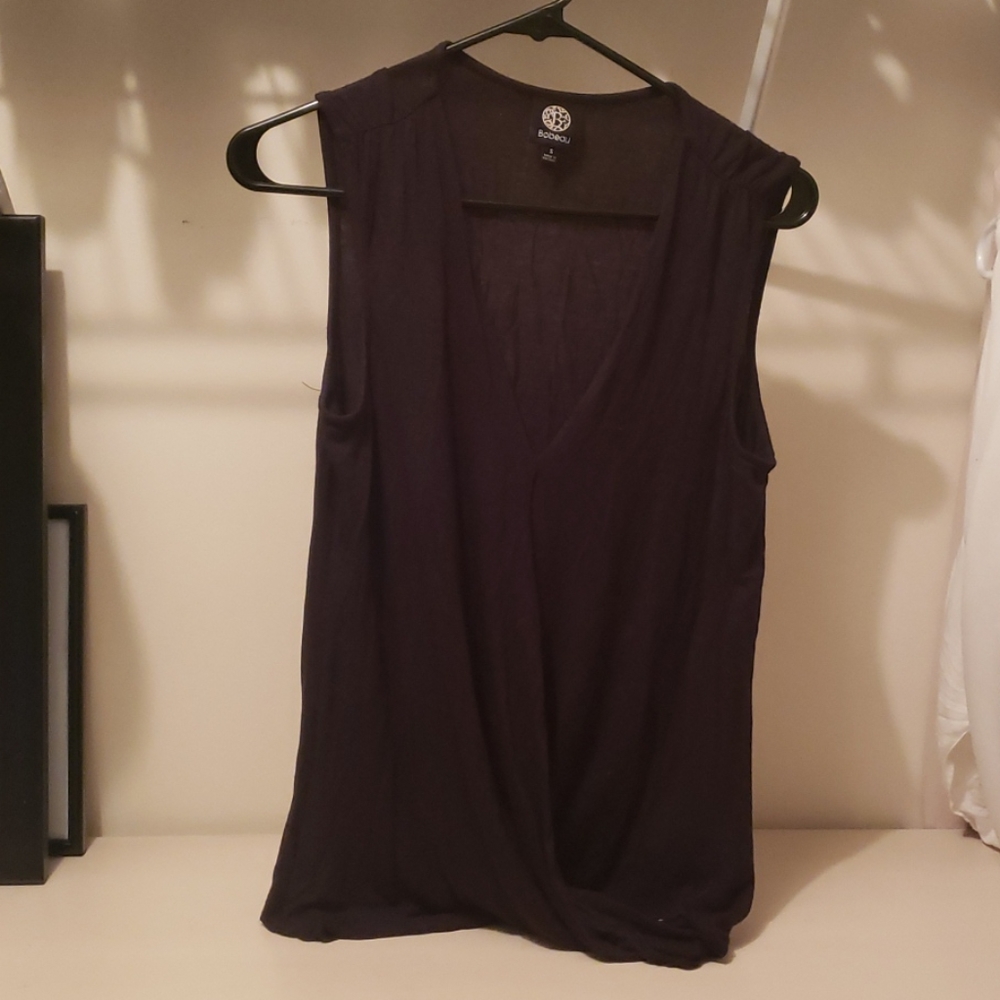 Bobeau Twist Front Sleeveless Black Top